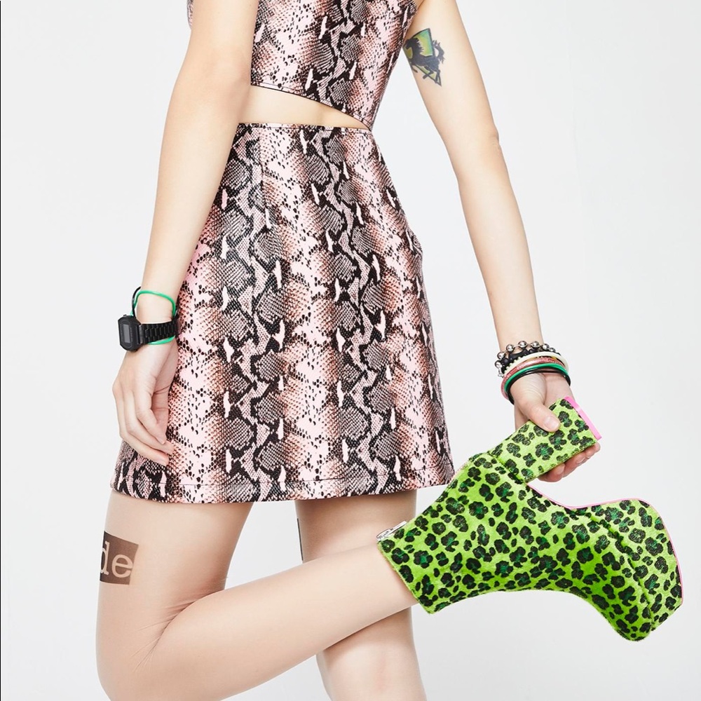 Ragged priest serpent skirt pink python mini